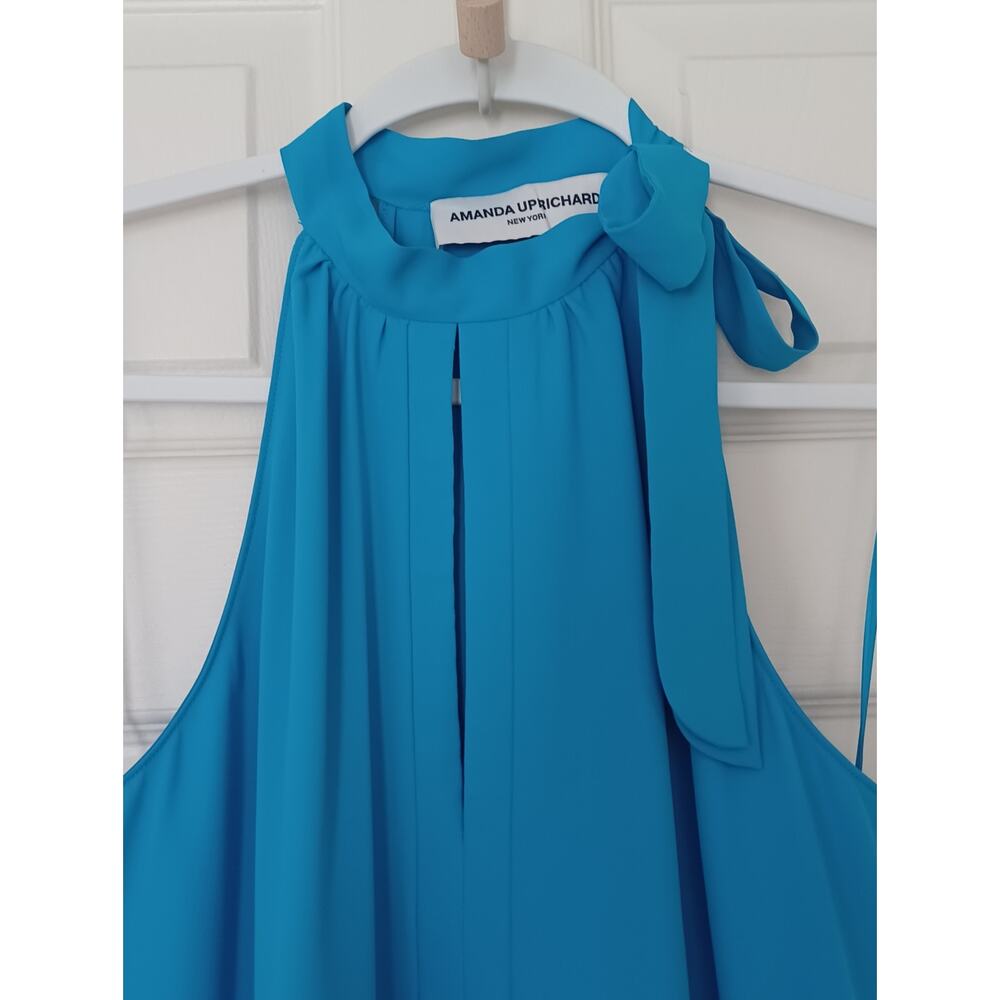 Amanda Uprichard Darby Tiered Halter Mini Dress Ocean Blue M - Picture 4 of 11